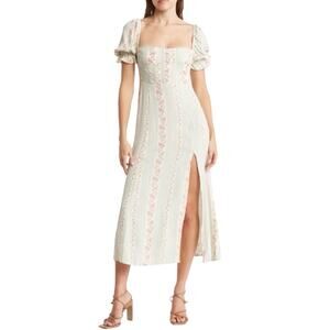 We Wore What Womens 2 Puff Sleeve Midi Dress in Rosewood Multi NEW